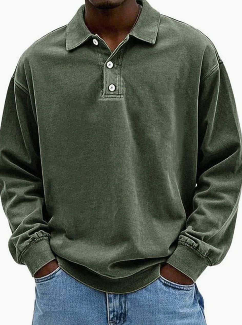 Men's Vintage Long Sleeve Relaxed Fit Polo Shirt