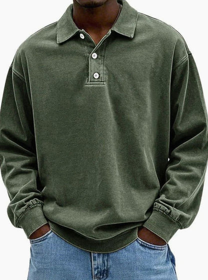 Men's Vintage Long Sleeve Relaxed Fit Polo Shirt