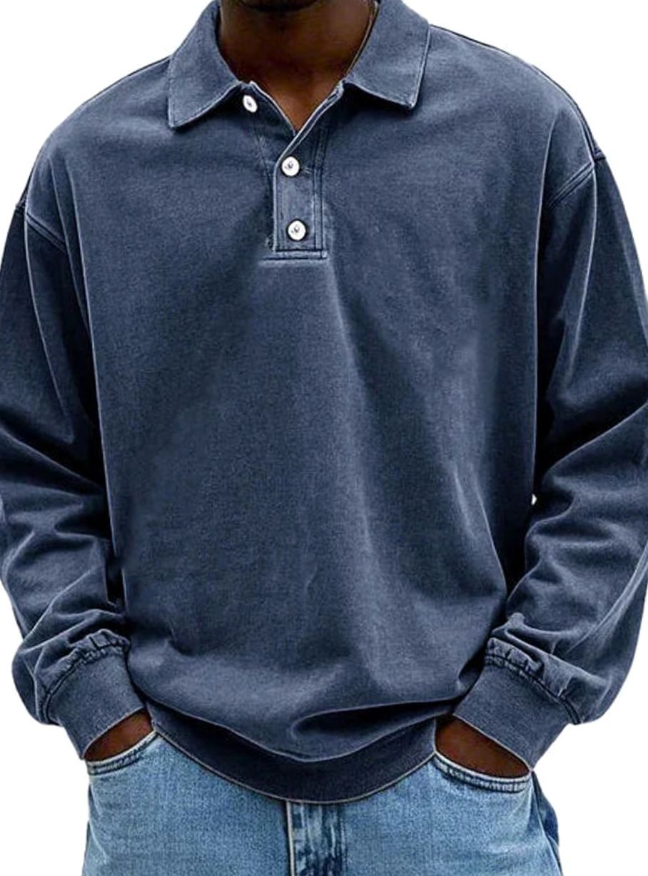 Men's Vintage Long Sleeve Relaxed Fit Polo Shirt