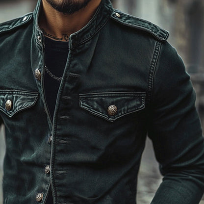 Men's Vintage Stand Collar Distressed Denim Jacket