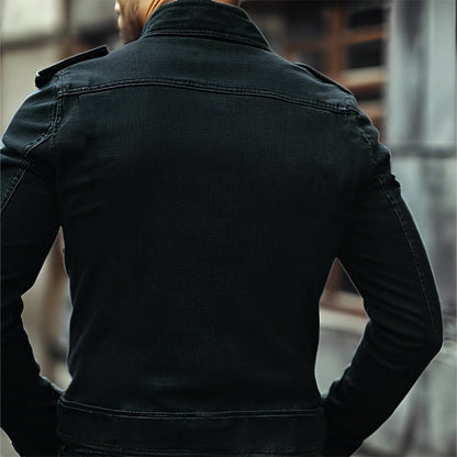 Men's Vintage Stand Collar Distressed Denim Jacket