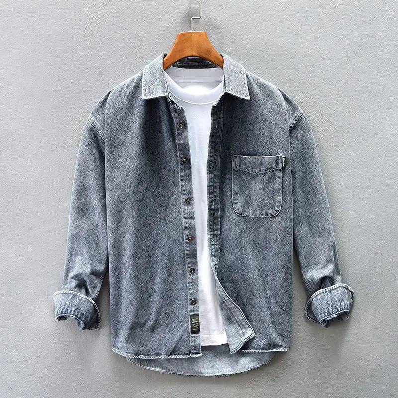 Men's Vintage Stone-Washed Button-Up Shirt