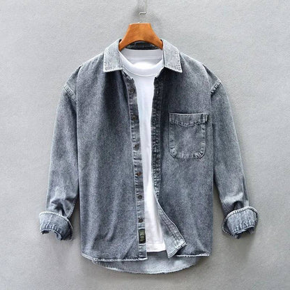 Men's Vintage Stone-Washed Button-Up Shirt