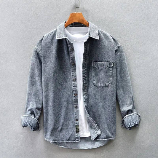 Men's Vintage Stone-Washed Button-Up Shirt