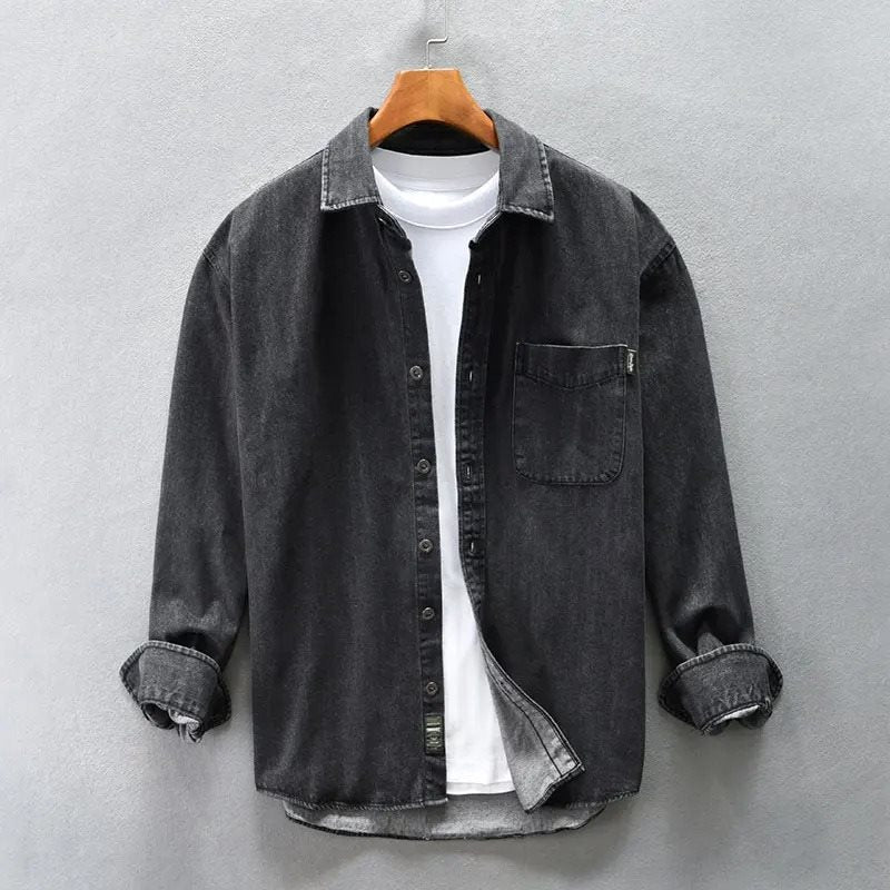 Men's Vintage Stone-Washed Button-Up Shirt