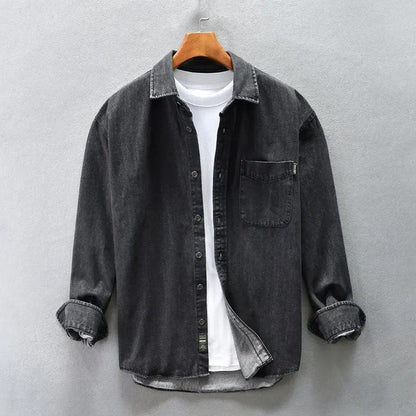 Men's Vintage Stone-Washed Button-Up Shirt