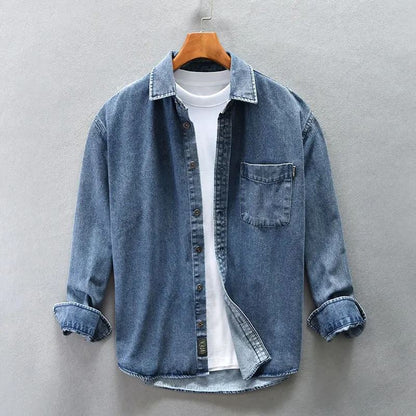 Men's Vintage Stone-Washed Button-Up Shirt