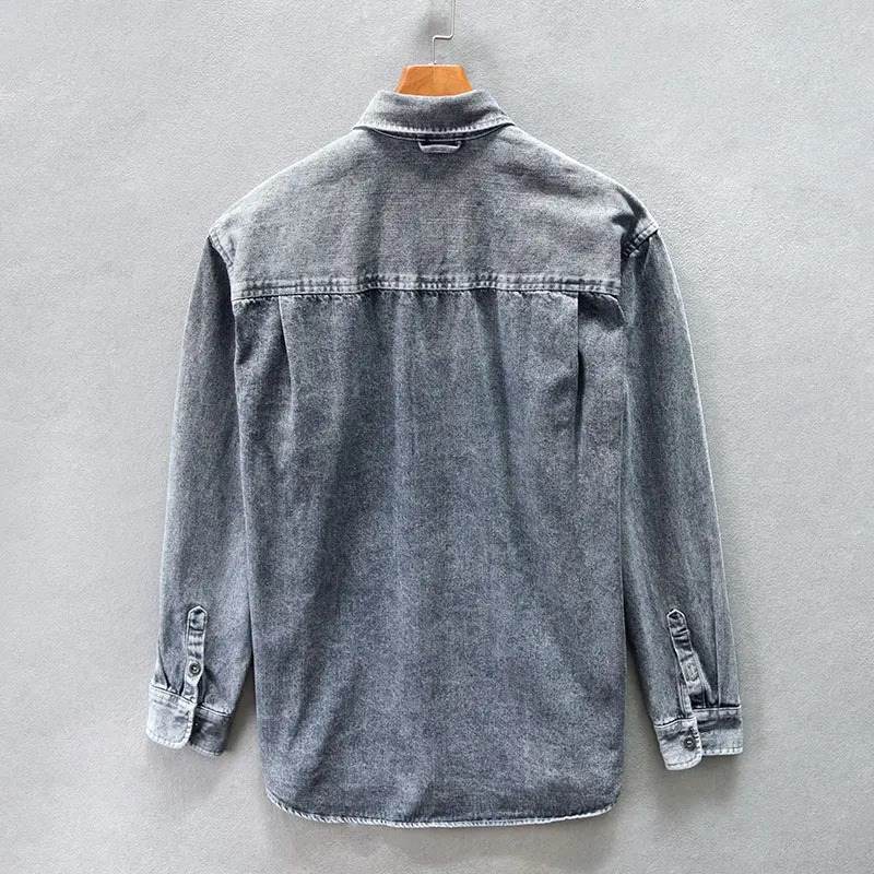 Men's Vintage Stone-Washed Button-Up Shirt
