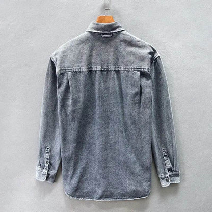Men's Vintage Stone-Washed Button-Up Shirt