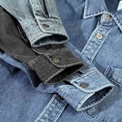 Men's Vintage Stone-Washed Button-Up Shirt