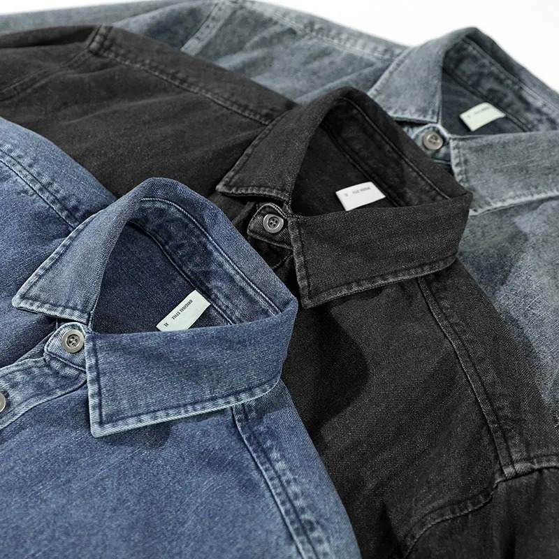 Men's Vintage Stone-Washed Button-Up Shirt