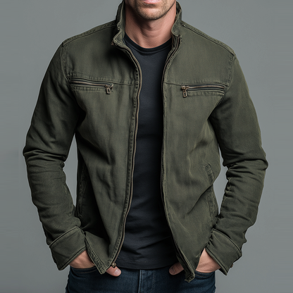 Men's Vintage Zip Jacket with Stand Collar