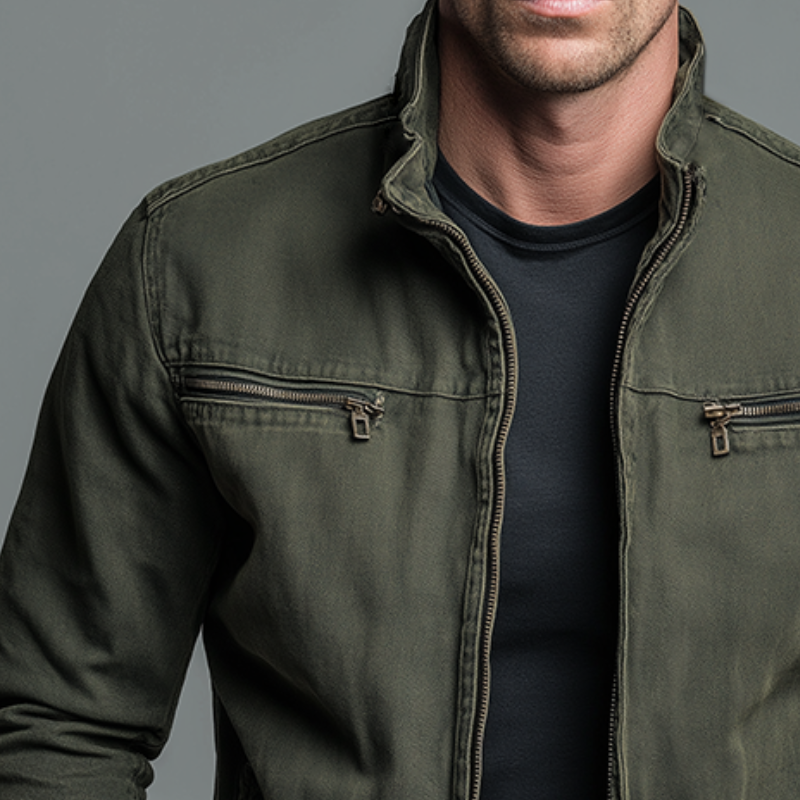 Men's Vintage Zip Jacket with Stand Collar