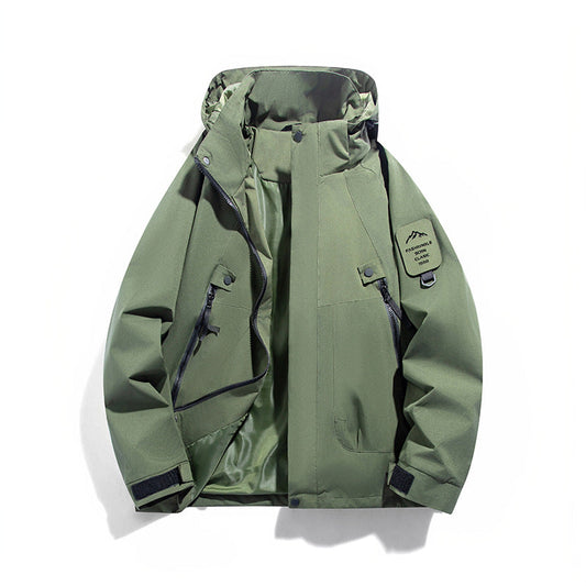 Men's Windproof and Waterproof Functional Parka with Zipper Pockets and Adjustable Hood