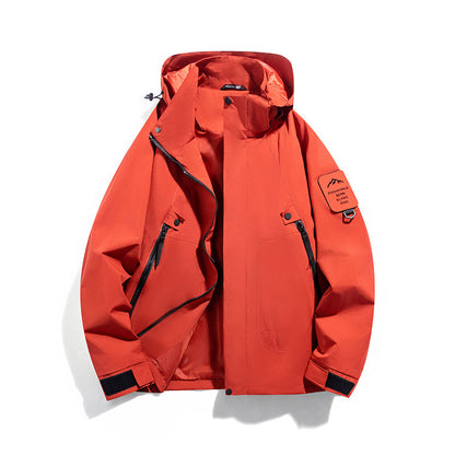 Men's Windproof and Waterproof Functional Parka with Zipper Pockets and Adjustable Hood