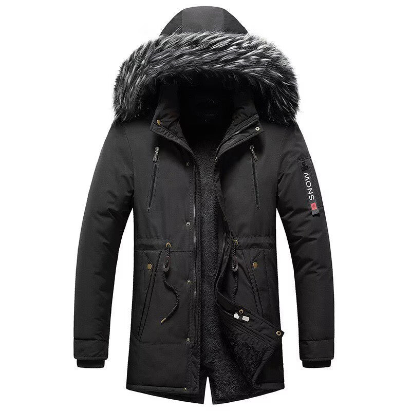 Men's Winter Parka with Faux Fur Hood, Lined Thermal Coat with Drawstring and Pockets