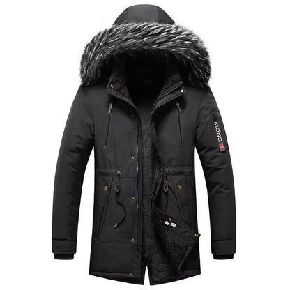 Men's Winter Parka with Faux Fur Hood, Lined Thermal Coat with Drawstring and Pockets