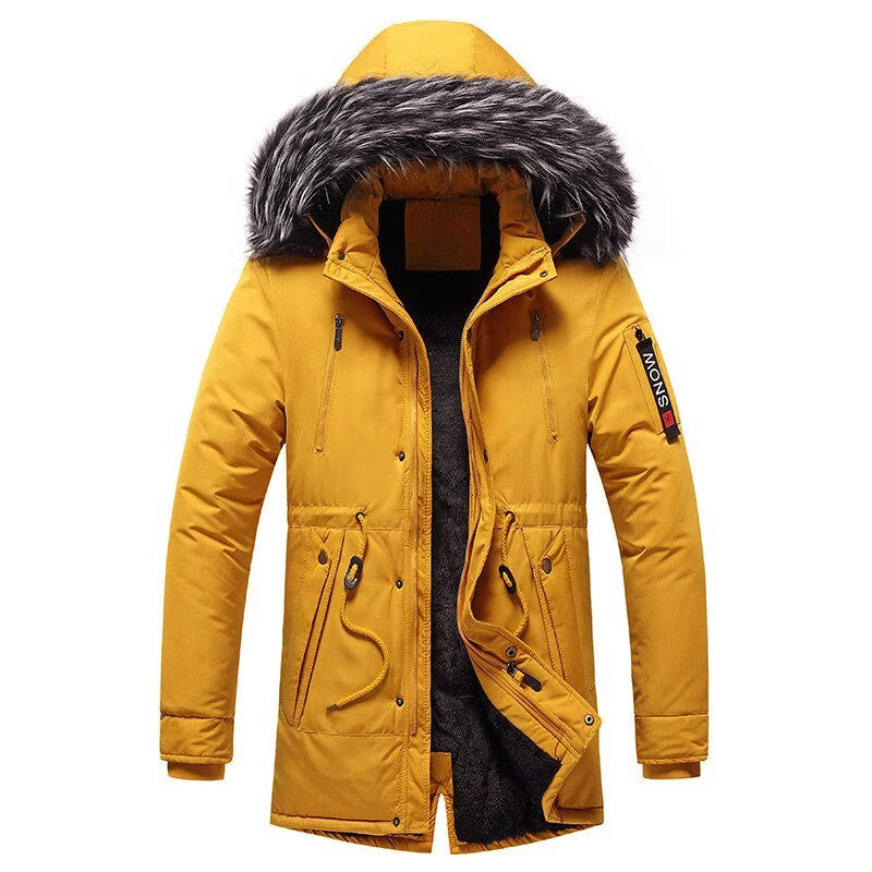 Men's Winter Parka with Faux Fur Hood, Lined Thermal Coat with Drawstring and Pockets