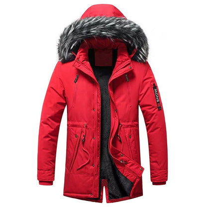 Men's Winter Parka with Faux Fur Hood, Lined Thermal Coat with Drawstring and Pockets