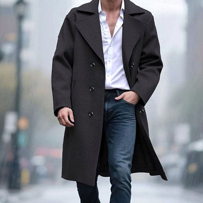 Men's Wool Double-Breasted Tailored Long Overcoat