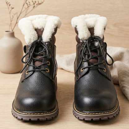 Men's Wool-Lined Genuine Leather Lace-Up Winter Boots