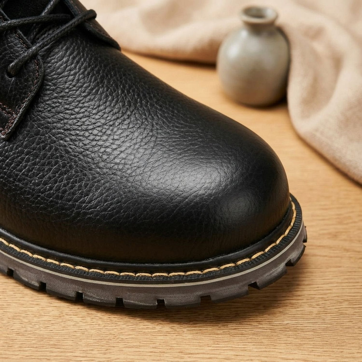 Men's Wool-Lined Genuine Leather Lace-Up Winter Boots