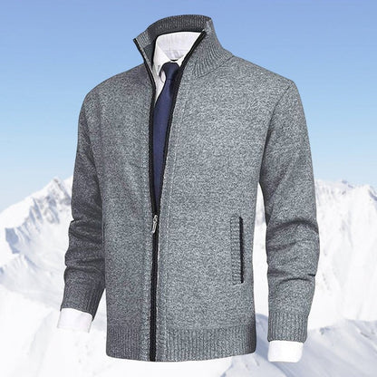 Men's Zip-Up Fleece-Lined Knit Cardigan Sweater