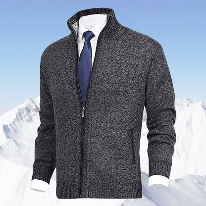 Men's Zip-Up Fleece-Lined Knit Cardigan Sweater