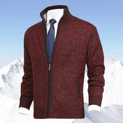 Men's Zip-Up Fleece-Lined Knit Cardigan Sweater