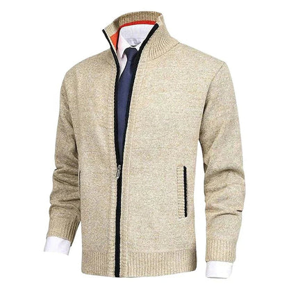 Men's Zip-Up Fleece-Lined Knit Cardigan Sweater