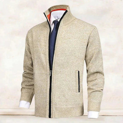 Men's Zip-Up Fleece-Lined Knit Cardigan Sweater