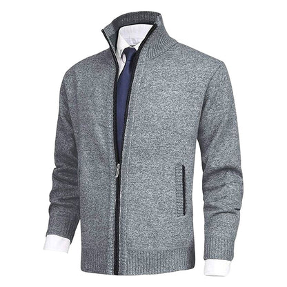 Men's Zip-Up Fleece-Lined Knit Cardigan Sweater