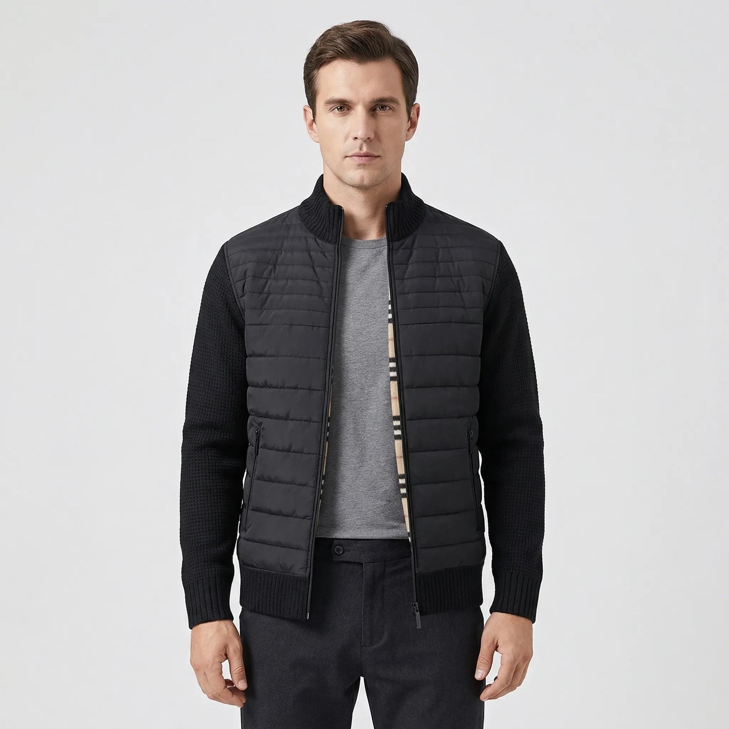 Men's Zip-Up Jacket with Stand Collar