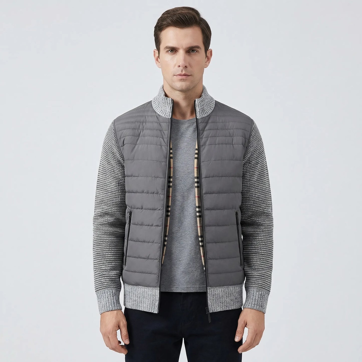 Men's Zip-Up Jacket with Stand Collar