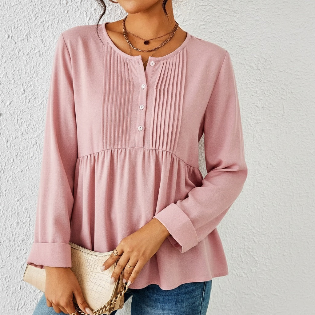 Image of Michelle | Women's Long Sleeve Button Front Peplum Blouse