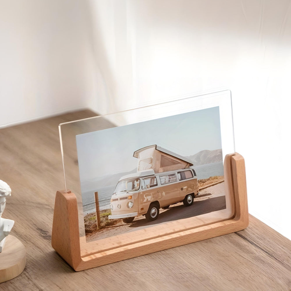 Modern U-Shaped Solid Wood and Acrylic Tabletop Photo Frame