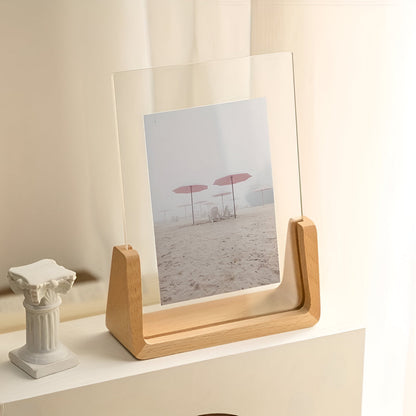 Modern U-Shaped Solid Wood and Acrylic Tabletop Photo Frame