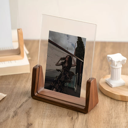 Modern U-Shaped Solid Wood and Acrylic Tabletop Photo Frame
