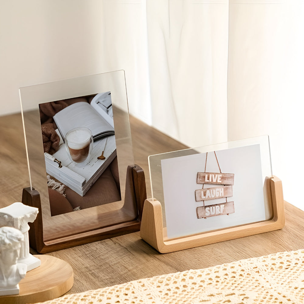 Modern U-Shaped Solid Wood and Acrylic Tabletop Photo Frame