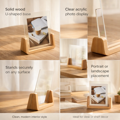 Modern U-Shaped Solid Wood and Acrylic Tabletop Photo Frame