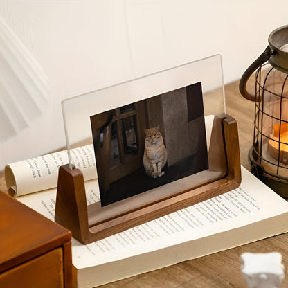 Modern U-Shaped Solid Wood and Acrylic Tabletop Photo Frame