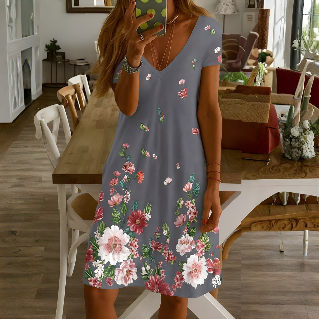 Image of Morgan | Women's V-Neck A-Line Midi Dress