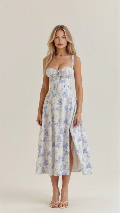 Nora | Elegant Floral Bustier Midriff Waist Shaper Dress - Image 1