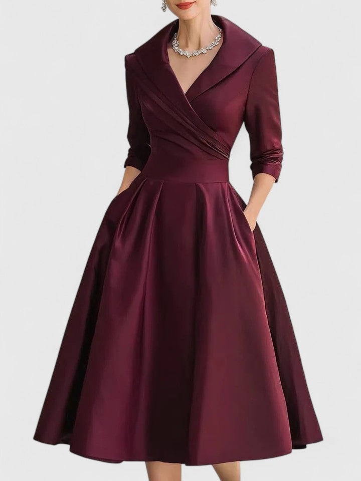 Image of Nadia | Women's V-Neck A-Line Midi Dress