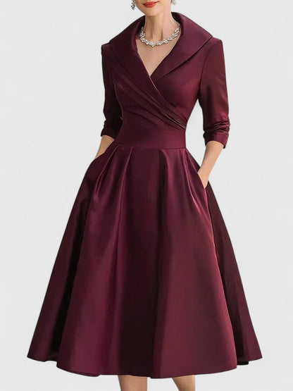 Image of Nadia | Women's V-Neck A-Line Midi Dress