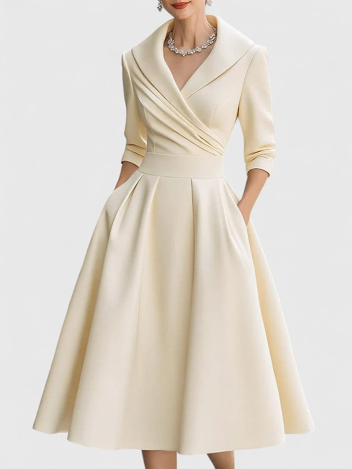 Image of Nadia | Women's V-Neck A-Line Midi Dress
