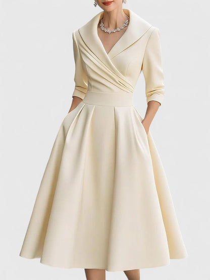 Image of Nadia | Women's V-Neck A-Line Midi Dress