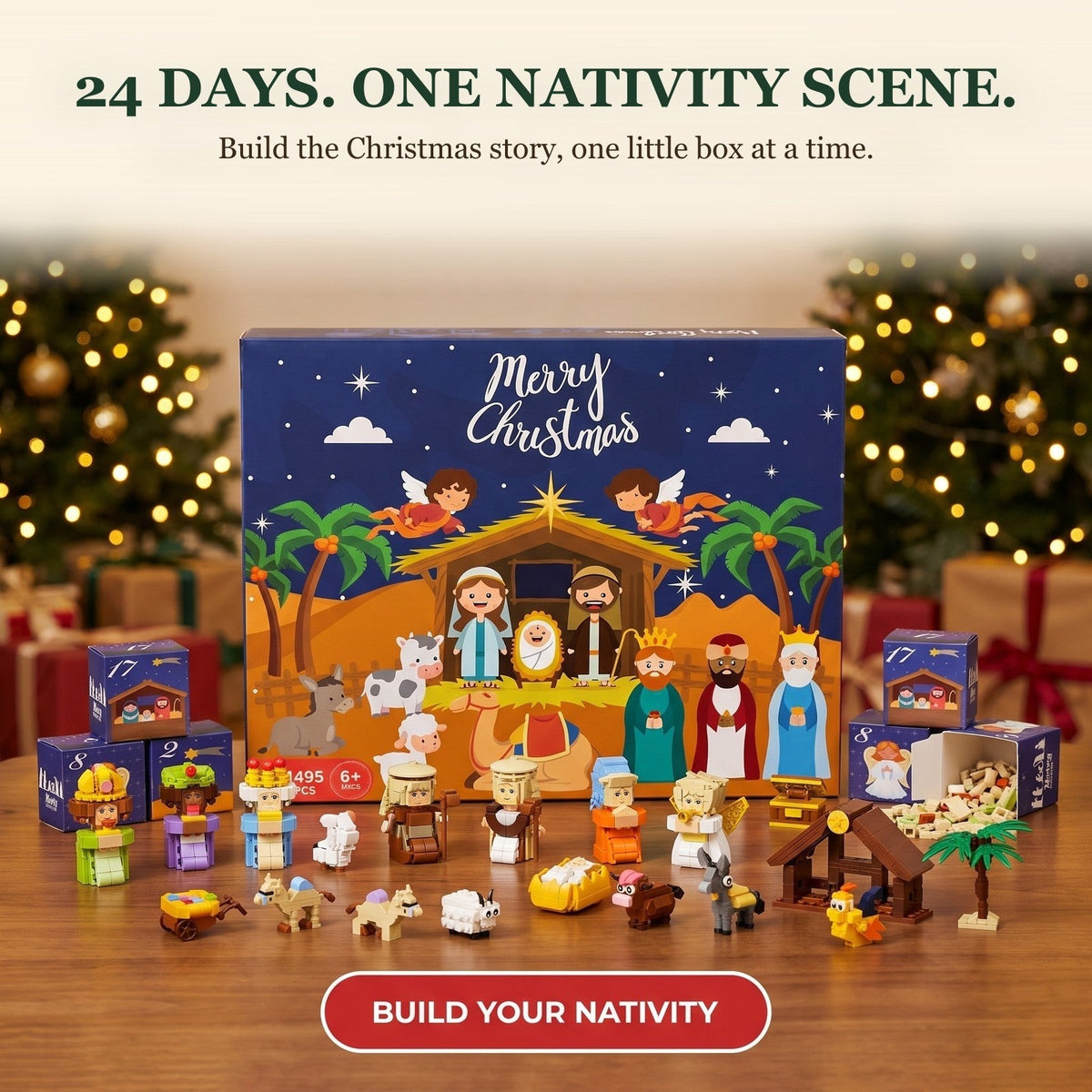 Nativity Scene Advent Calendar, 1495-Piece Brick Set in 24 Boxes
