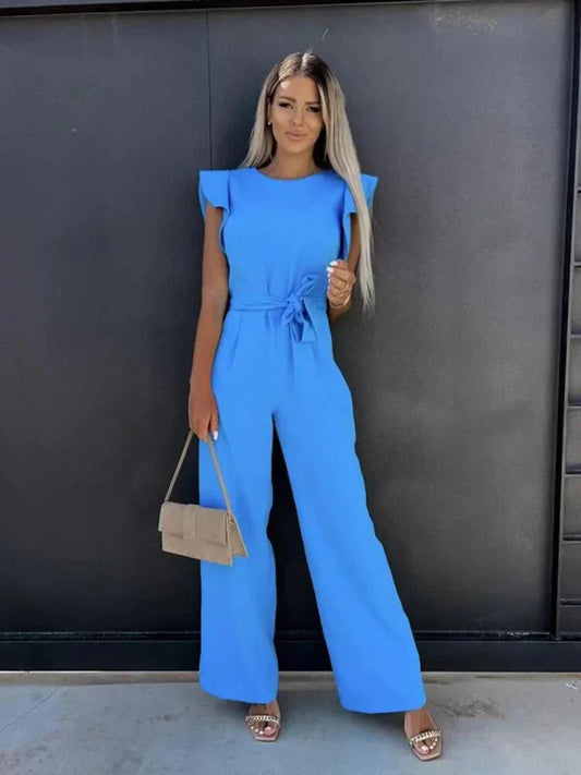 Image of Noelle | Women's Wide Leg Tie Waist Jumpsuit