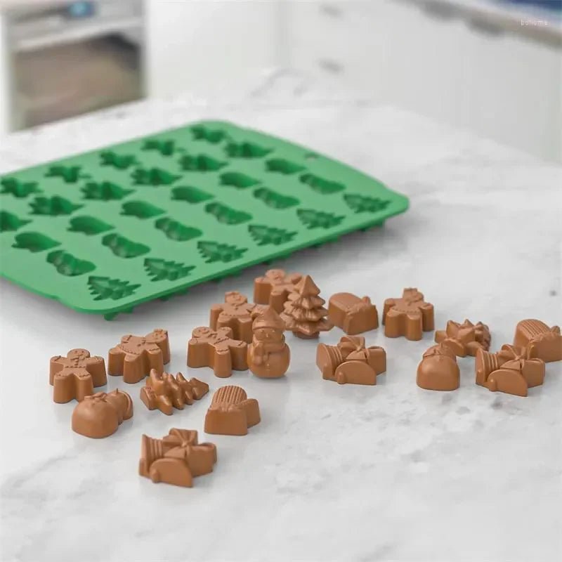 Nonstick Christmas Cookie Molds — Santa, Snowman, and Tree Shapes